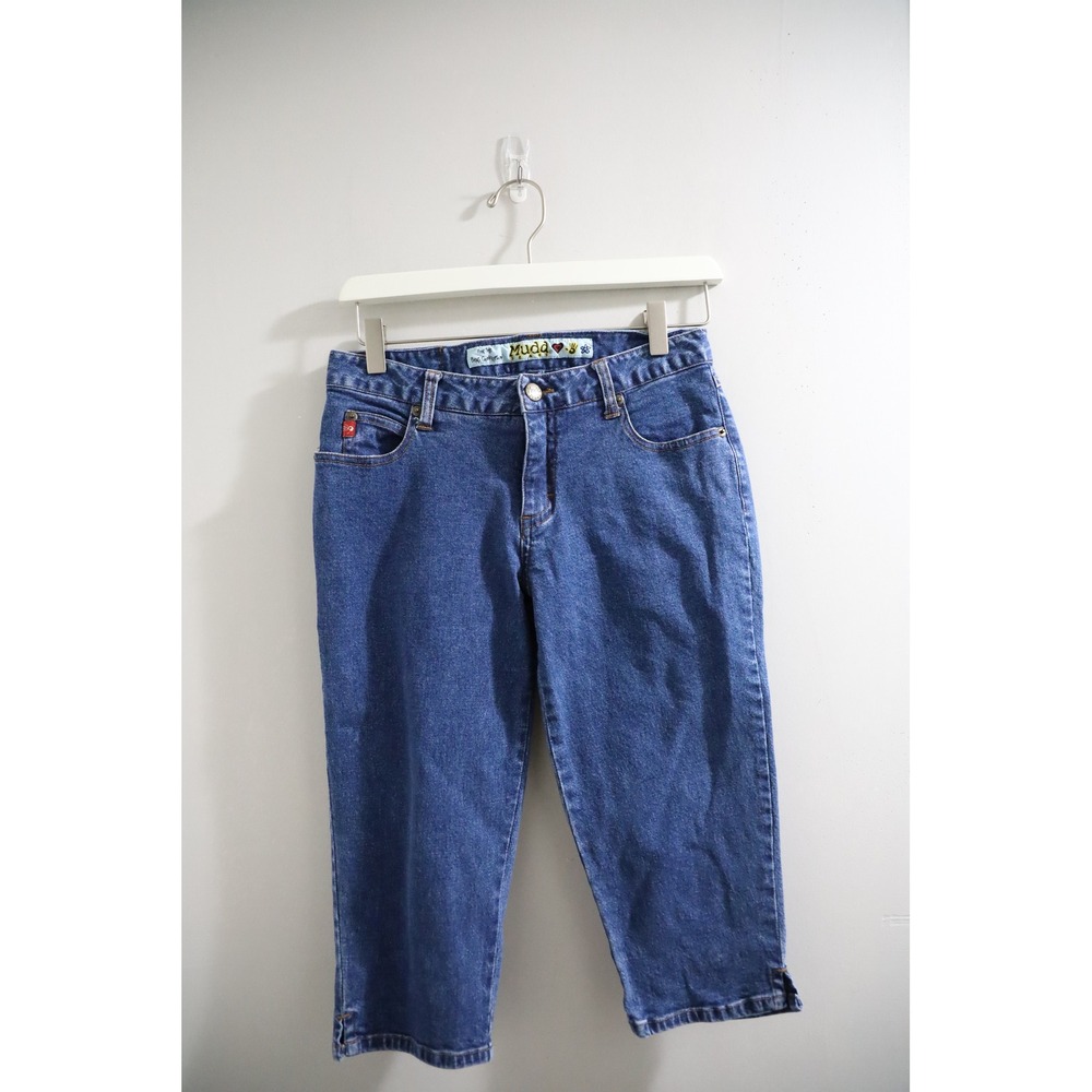 Mudd Jeans Women's Capri Blue Denim‎ Embroidered Detail Y2K Retro Vintage Style